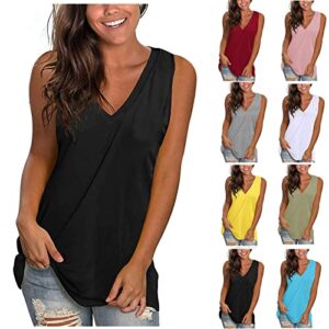 Pvkarhg Lightning Deals of Today Prime Clearance Tank Top for Women Gifts for Friends Female Summer Tank Tops Solid V Neck Sleeveless Shirts Loose Fit Tunic Blouses Dressy Casual Workout T