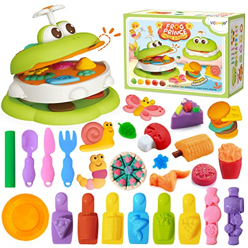 Frog Color Dough Sets for Kids 4-8, Cute Frog Shaped Make Insects and Hamburgers, Kitchen Color Dough Accessories Toys for Kids,13 Dough Tools & 12 Color Dough for Boys Girls 4-12 Years Old