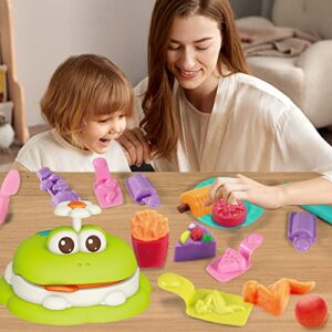 Frog Color Dough Sets for Kids 4-8, Cute Frog Shaped Make Insects and Hamburgers, Kitchen Color Dough Accessories Toys for Kids,13 Dough Tools & 12 Color Dough for Boys Girls 4-12 Years Old