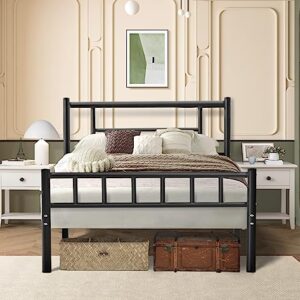 HOMBCK Twin Bed Frames with Headboard, Platform Bed Frame with Storage, 14 Inch Twin Bed Frames for Kids, 600lbs Heavy Duty Steel Metal Bed Frame No Box Spring Needed, Noise Free, Black