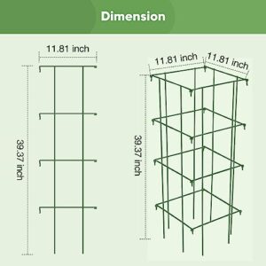 Square Tomato Cages for Garden,Migtory 39 Inches 2 Packs Square Tomato Cages Trellis,Heavy Duty Steel Garden Plant Support Stakes with 164 Feet Twist Tie for Climbing Vegetables Flowers Fruits Plants