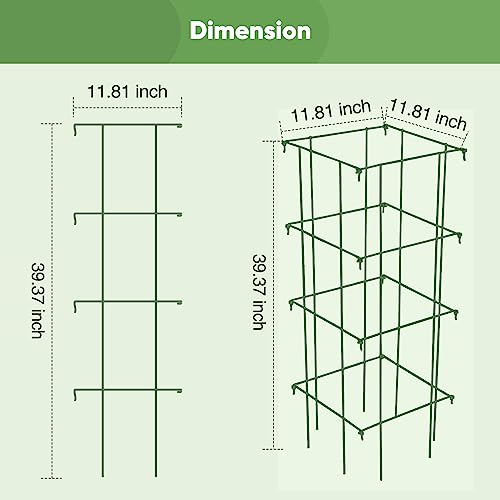 Square Tomato Cages for Garden,Migtory 39 Inches 2 Packs Square Tomato Cages Trellis,Heavy Duty Steel Garden Plant Support Stakes with 164 Feet Twist Tie for Climbing Vegetables Flowers Fruits Plants