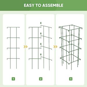 Square Tomato Cages for Garden,Migtory 39 Inches 2 Packs Square Tomato Cages Trellis,Heavy Duty Steel Garden Plant Support Stakes with 164 Feet Twist Tie for Climbing Vegetables Flowers Fruits Plants