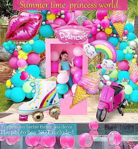Kozee Pink Teal Balloon Garland Arch Kit with Hot Pink Silver Disco roller skate Balloon for princess theme Birthday Party Girl Summer by Beach Pool party decorations