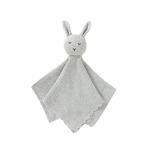 Hadetoto Baby Lovely Cotton Security Blanket Bunny Comforter Blanket Soft Knit Babies Lovies Toys for Newborn Boys Girls Gifts, Grey