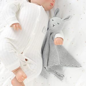 Hadetoto Baby Lovely Cotton Security Blanket Bunny Comforter Blanket Soft Knit Babies Lovies Toys for Newborn Boys Girls Gifts, Grey