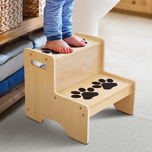 OOOK Step stools for Kids, 2-Step Stool with Non-Slip Stepping Surface and Handles, Toddler Step Stool Suitable for Kitchen and Bathroom Sink, Step Stool Cute Bear-paw Non-Slip mat…