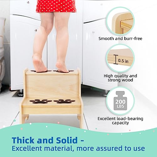 OOOK Step stools for Kids, 2-Step Stool with Non-Slip Stepping Surface and Handles, Toddler Step Stool Suitable for Kitchen and Bathroom Sink, Step Stool Cute Bear-paw Non-Slip mat…