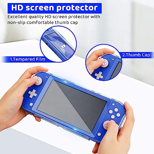 HYPERCASE Blue Hard Carrying Case Compatible with Nintendo Switch Lite, Portable Switch Travel Carry Case for Boys Girls with 8 Game Card Slots, TPU Glitter Shell, Screen Protector and 2 Jelly Caps.