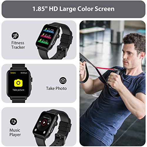 SOUYIE Smart Watch (Call Answer/Dial) for Men Women, 1.85" HD Display Blood Pressure Blood Oxygen Heart Rate Sleep Monitor，IP68 Waterproof Fitness Tracker Pedometer for Android and iOS Phone