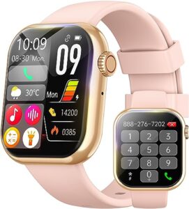 zombazi 1.91'' smart watch for women men, answer/make call, 50+ sports modes, fitness tracker with spo2/heart rate/sleep monitor, voice assistant, music and more, smartwatch iphone ios android (pink)