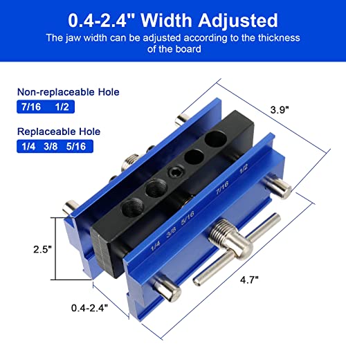 Fragraty Dowel Jig, Self Centering Dowel Jig Kit With 6 Drill Guide Bushings, Adjustable Width Doweling Jig Kit for Straight Holes Woodworking Locator Joints Tools, Blue (D888)