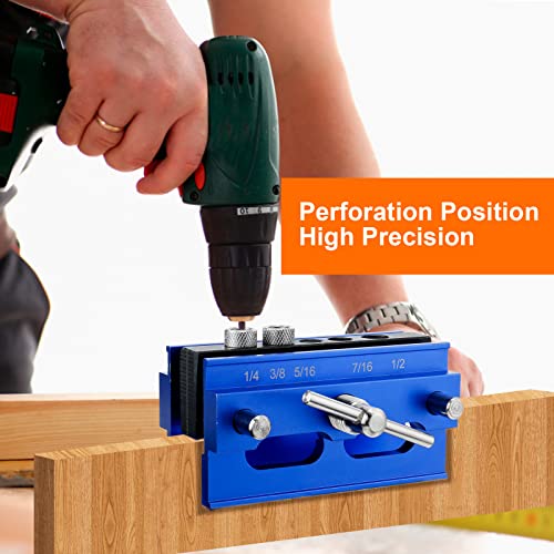 Fragraty Dowel Jig, Self Centering Dowel Jig Kit With 6 Drill Guide Bushings, Adjustable Width Doweling Jig Kit for Straight Holes Woodworking Locator Joints Tools, Blue (D888)