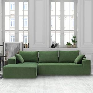 DEINPPA Modern Minimalist Style Modular Sofa Couch with Pillows, Deep Sectional Sofa Furniture Set, 4-Seater Chenille L-Shaped Sofa for Living Room Reception Room-Green