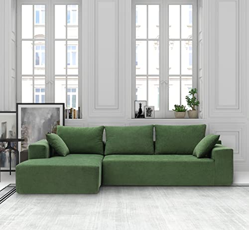 DEINPPA Modern Minimalist Style Modular Sofa Couch with Pillows, Deep Sectional Sofa Furniture Set, 4-Seater Chenille L-Shaped Sofa for Living Room Reception Room-Green