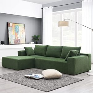 deinppa modern minimalist style modular sofa couch with pillows, deep sectional sofa furniture set, 4-seater chenille l-shaped sofa for living room reception room-green