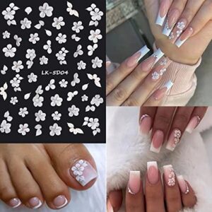 YOSOMK 6 Sheets Flower Nail Sticker for Nail Art 5D Embossed Engraved Nail Decals White Pink Spring Summer Nail Supplies Accessories Floral Pegatinas Uñas Nail Decoration for Women Nail Design