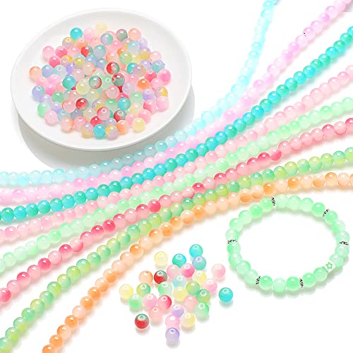 UUYYEO 200 Pcs 8mm Gradient Glass Beads Chakra Beads Colorful Round Beads Gemstone Crystal Beads Bracelet Charms for Jewelry Making Multicolor