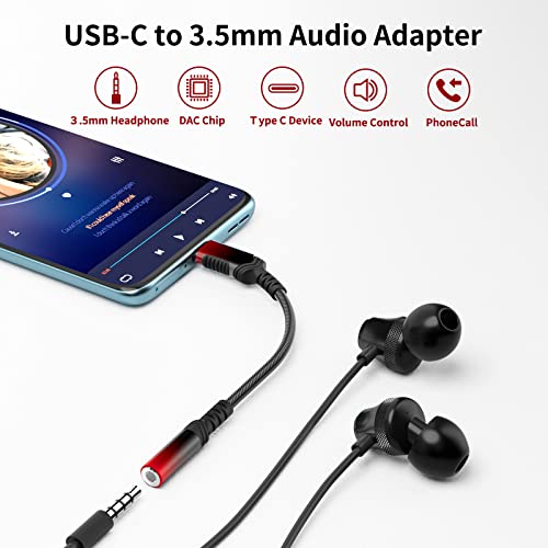 USB Type C to 3.5mm Audio Adapter for iPhone 15 Pro Max Motorola Edge+,Male to Female Nylon Cable to 3.5mm Aux Jack Audio Dongle Cord for Google Pixel 8 7 7A 6 Samsung Galaxy S23 S23 S22 S21 FE Red