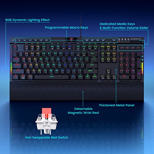 RisoPhy Pro Wired Mechanical Gaming Keyboard, Hot Swappable Red Switches Mechanical Keyboard, Linear & Silent, RGB Backlit, Programmable Macro, Magnetic Wrist Rest, Media Control (Limited Edition)