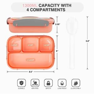 HAIMST Bento Lunch Box, 28Pcs Lunch Box Accessories for Kids Adult 1300ML Leak Proof Bento Box 4 Compartments Lunch Container with Cookie Cutters Silicone Cupcake Liners Lunch Bag Fruit Forks Pink