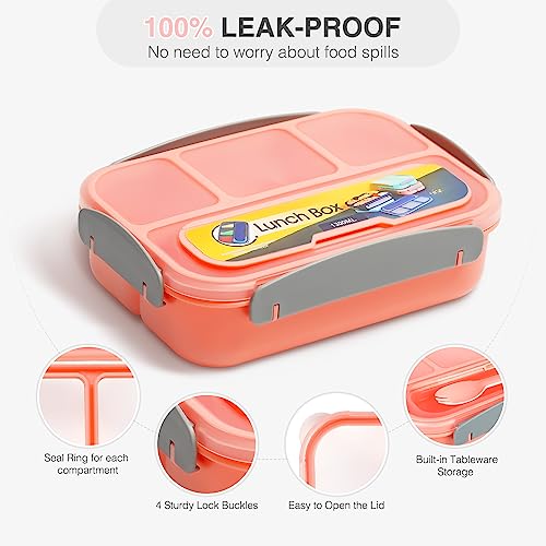 HAIMST Bento Lunch Box, 28Pcs Lunch Box Accessories for Kids Adult 1300ML Leak Proof Bento Box 4 Compartments Lunch Container with Cookie Cutters Silicone Cupcake Liners Lunch Bag Fruit Forks Pink