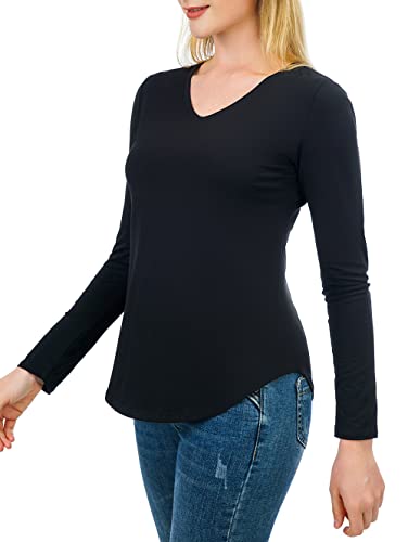 Artivaly Women's Long Sleeve V Neck T Shirts Basic Tee Tops Black