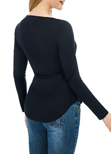 Artivaly Women's Long Sleeve V Neck T Shirts Basic Tee Tops Black