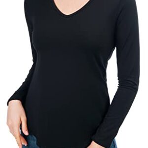 Artivaly Women's Long Sleeve V Neck T Shirts Basic Tee Tops Black