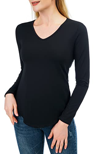 Artivaly Women's Long Sleeve V Neck T Shirts Basic Tee Tops Black