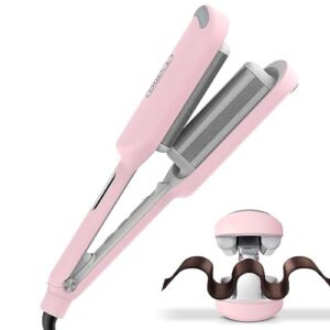 hair crimper waver curling iron, tymo deep waver hair tool, ionic beach waves curling wand with ceramic tourmaline barrel for women, anti-scald, quick & easy, 9 temps with led display, dual voltage
