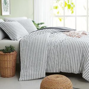 WRENSONGE Duvet Cover Queen, White Boho Duvet Cover Set with Zipper Closure, 3 Pieces Soft Washed Striped Tufted Bedding Duvet Covers for All Season (90"x90")