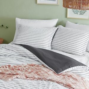 WRENSONGE Duvet Cover Queen, White Boho Duvet Cover Set with Zipper Closure, 3 Pieces Soft Washed Striped Tufted Bedding Duvet Covers for All Season (90"x90")