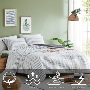 WRENSONGE Duvet Cover Queen, White Boho Duvet Cover Set with Zipper Closure, 3 Pieces Soft Washed Striped Tufted Bedding Duvet Covers for All Season (90"x90")