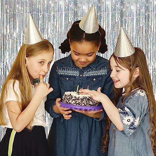 10 Pack Silver Backdrop Curtain 3.2ft x 8.2ft Metallic Tinsel Foil Fringe Curtains Photo Booth Background for Birthday Party Decoration Baby Shower Engagement Wedding Christmas Decoration (Silver)