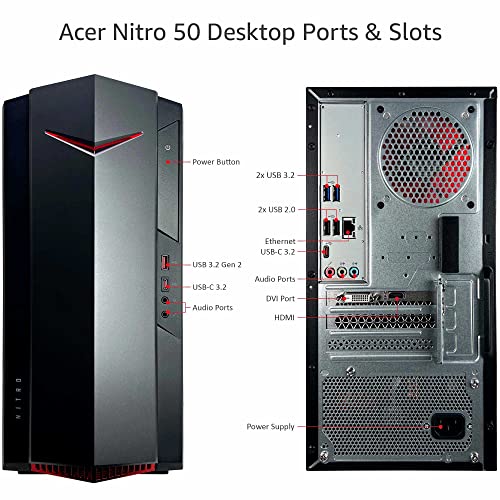 acer Nitro 50 N50 Gaming Desktop Computer - 12th Gen Intel Core i5-12400F 6-Core up to 4.40 GHz CPU, 16GB RAM, 1TB NVMe M.2 SSD, GeForce GTX 1650 4GB GDDR5 Graphics, Intel Wi-Fi 6, Windows 11 Home