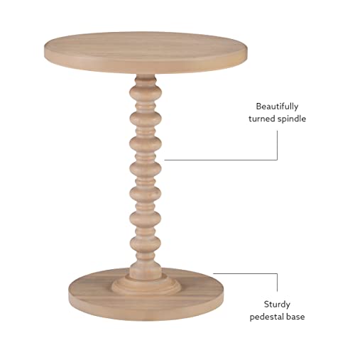 Powell Natural Tarkin Round Wood Turned Spindle Pedestal Side Accent Table