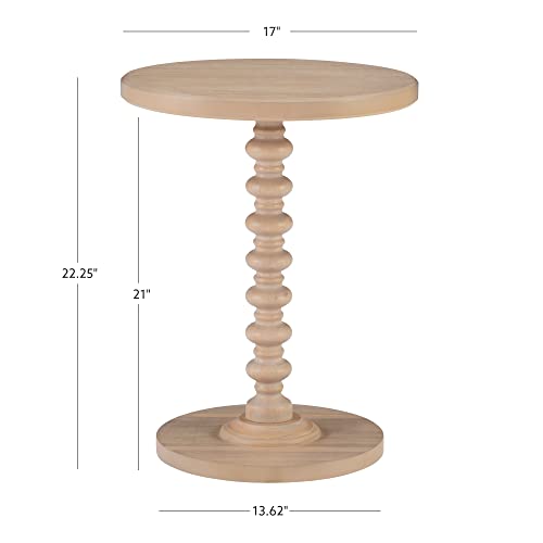 Powell Natural Tarkin Round Wood Turned Spindle Pedestal Side Accent Table