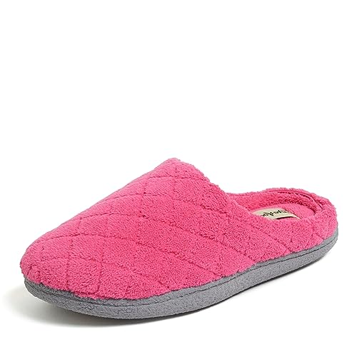 Dearfoams Women's Leslie Washable Memory Foam Terry Clog with Wide Widths Slipper, Paradise Pink, 7-8