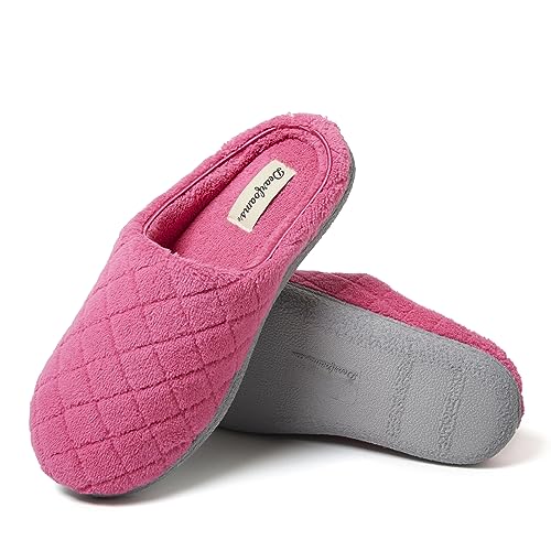 Dearfoams Women's Leslie Washable Memory Foam Terry Clog with Wide Widths Slipper, Paradise Pink, 7-8