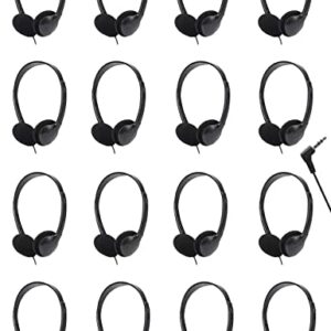 QWERDF 16 Packs Headphones Bulk for Classrooms Kids Students On Ear Disposable Black Earphones Class Set Wired Individually Bagged for School Library Office