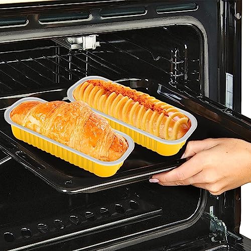 50 Pack Aluminum Foil Mini Loaf Pans With Lids, 6.8oz Disposable Aluminum Foil Ramekins Baking Cups, Rectangle Cupcake Baking Cups for Bread Muffin Cheesecake, Gold