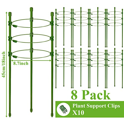 Legigo 8 Packs 18inch Plant Support Cages with 3 Adjustable Support Rings- Small Tomato Cage for Pots Plant Holder for Home Garden Balcony for Orchids, Tomato, Vegetables, Flowers, Climbing Plants