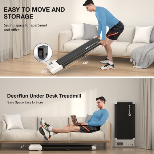 DeerRun Walking Pad, Under Desk Treadmill, Walking Pad Treadmill Under Desk with Remote Control, Mini Treadmill for Home Office Under Desk, Walking Treadmill 300LBS Capacity, 44" D x 20" W x 4" H