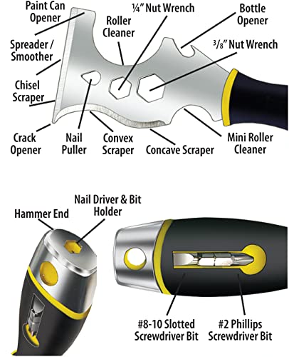 ALLWAY DSXG16 Soft Grip 16-in-1 Painter's Multi Tool with Hammer End and 2 Screwdriver Bits