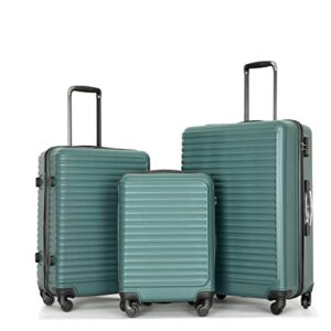 travelhouse hard shell luggage set: lightweight carry-on with silent airplane spinner wheels, tsa lock and cool rolling design - ideal for business trips and back to school (green)