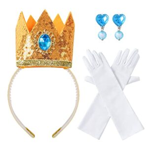 girls princess costume accessories crown earrings gloves halloween dress up birthday party supplies for peach