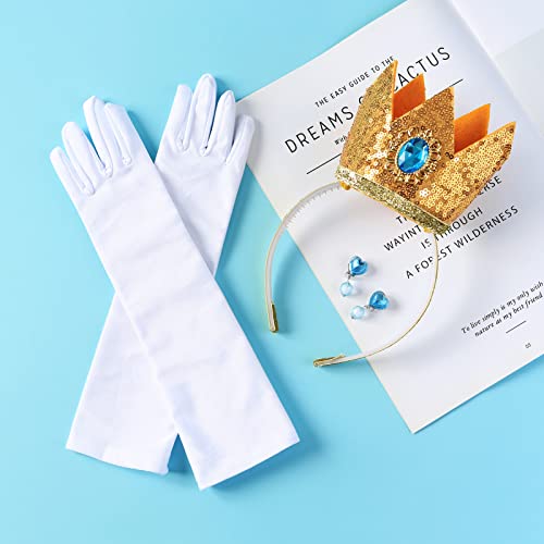 Girls Princess Costume Accessories Crown Earrings Gloves Halloween Dress Up Birthday Party Supplies for Peach