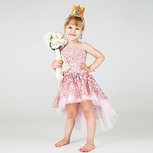 Girls Princess Costume Accessories Crown Earrings Gloves Halloween Dress Up Birthday Party Supplies for Peach