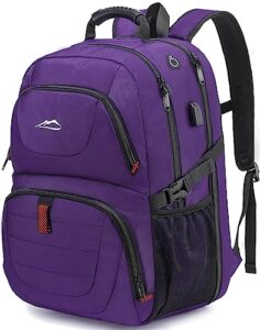 proetrade travel backpack, extra large laptop backpack school business anti theft tsa approved college work computer bag fits 17 inch laptop with usb charging port bookbag for women men(purple)